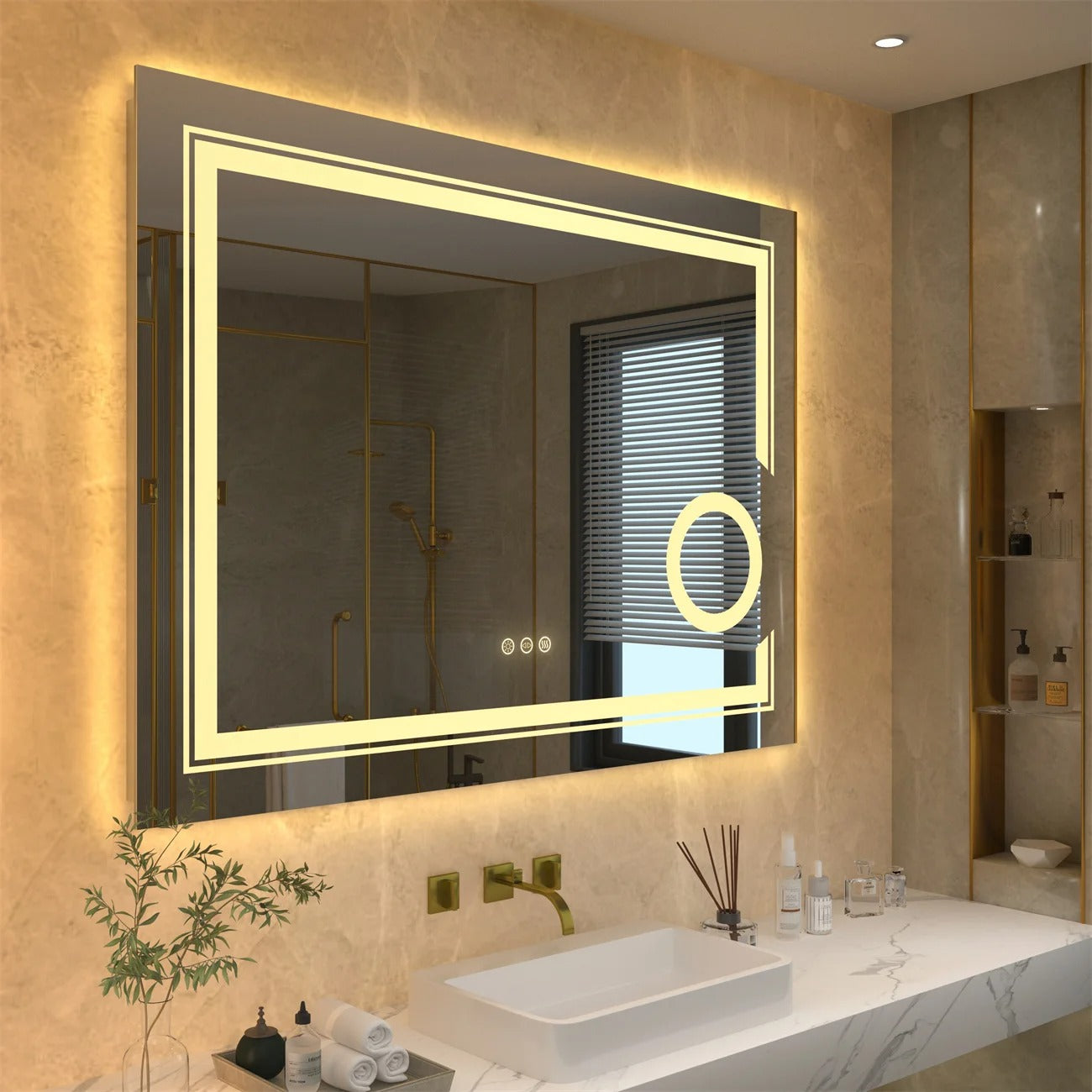 Rectangle Double lights Smart LED Smart Bathroom Mirror with 3X Magnifier