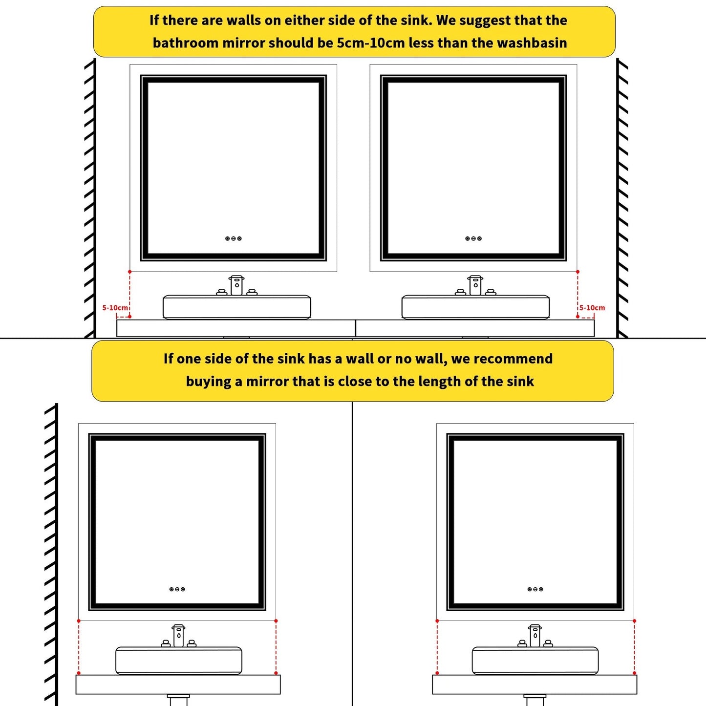 Square Glitzy RGB Double Light80cm x 80cm LED Mirror Dimmable 11 Color Changing Smart Anti-Fog