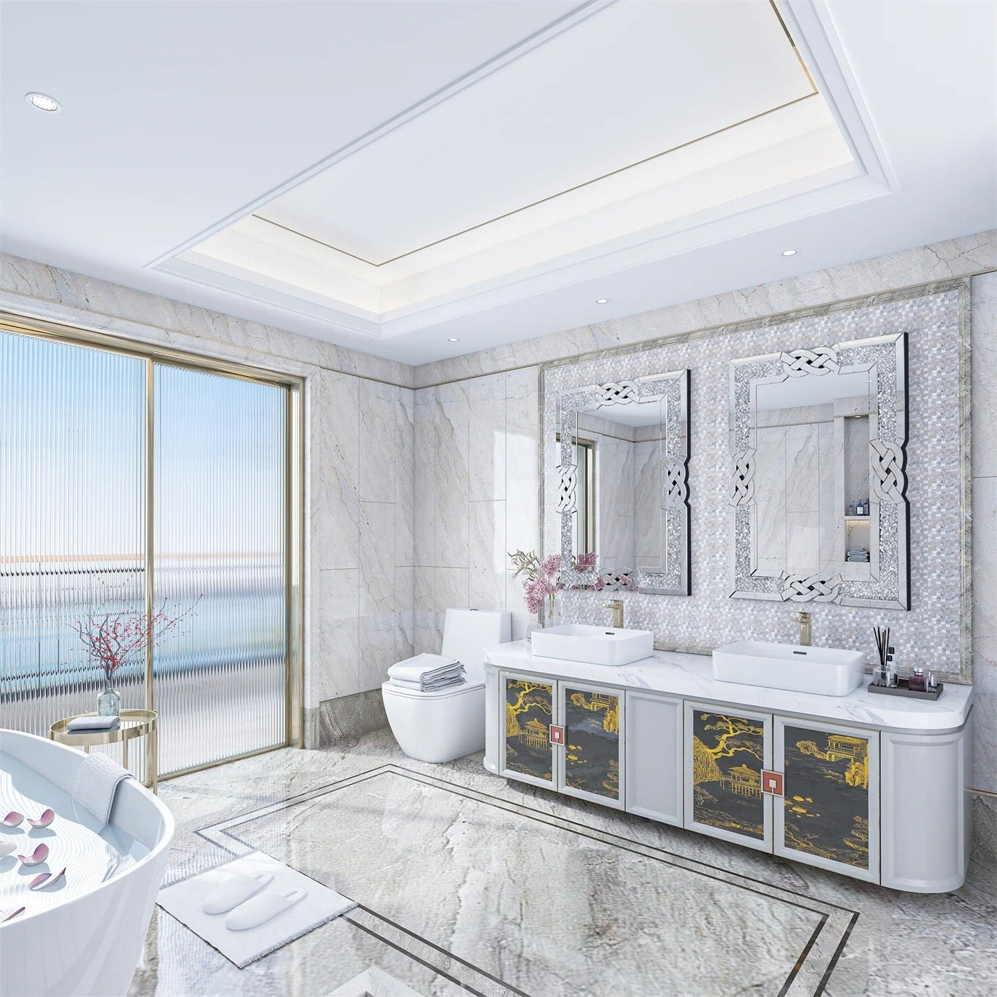 Large Crystal Mirrors for Wall Decorative Crush Diamond Wall Mirror Rectangle Silver Sparkly Hanging Wall-Mounted Mirror