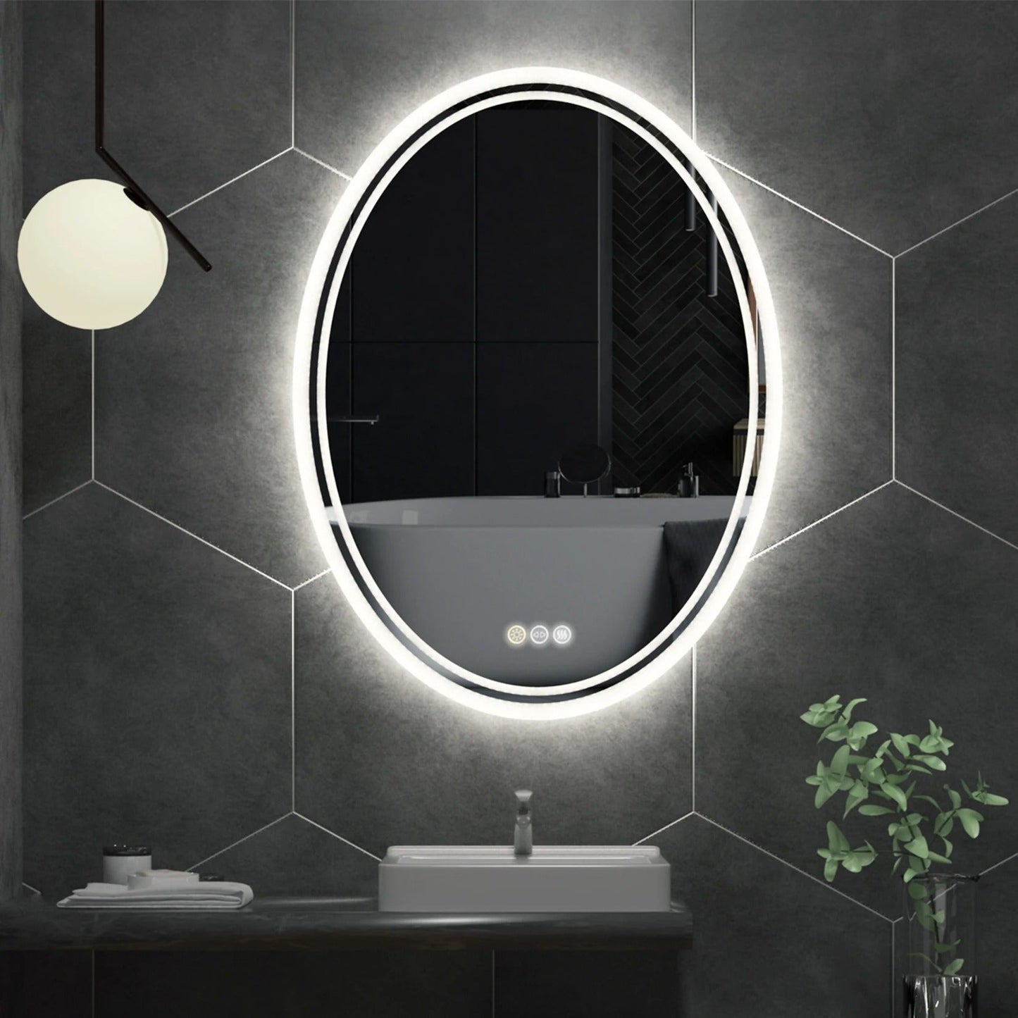 Oval Backlit Light LED Makeup Bathroom Mirror, Wall Mounted Vanity Mirror, Frameless ,Anti-Fog