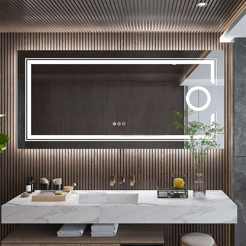 Extra Large Rectangle Double lights Smart LED Bathroom Mirror with 3X Magnifier