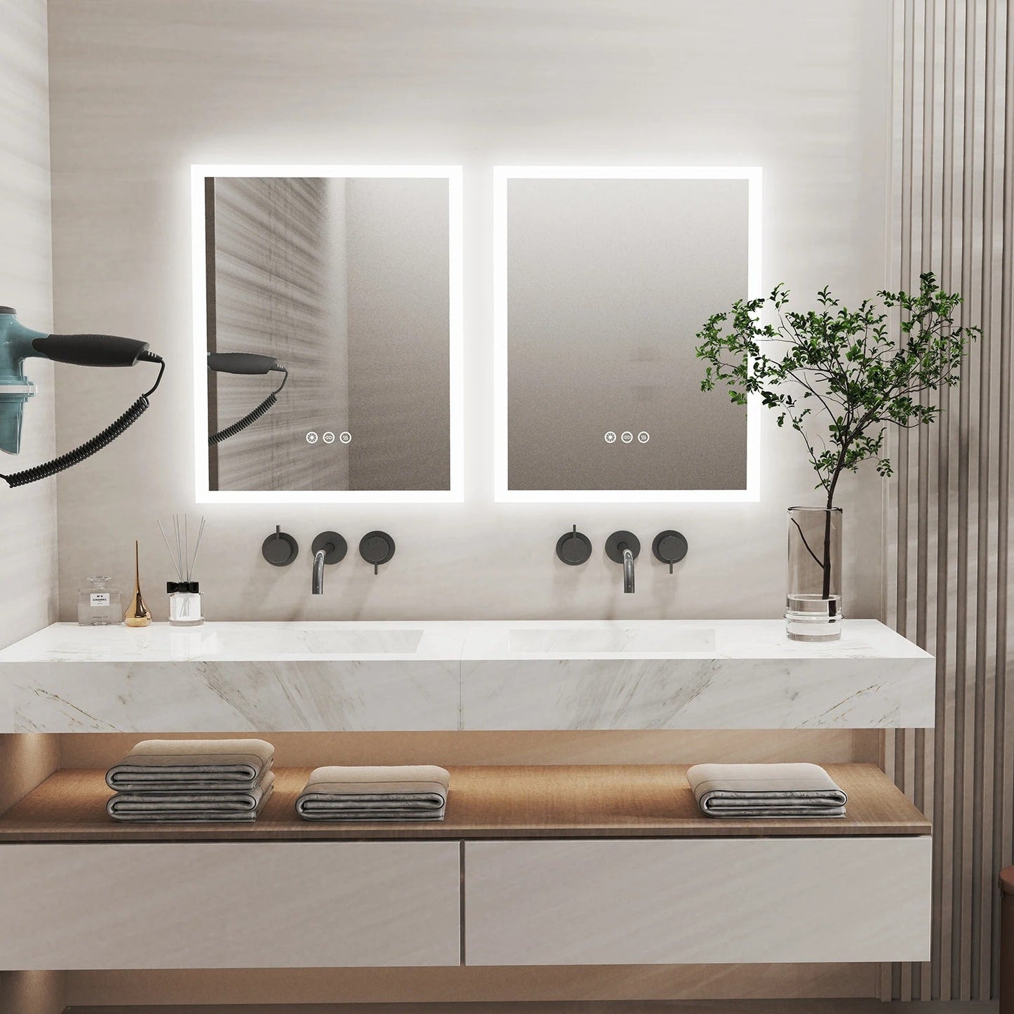 Rectangle Front light Smart LED Bathroom Mirror with Anti-Fog, Wall Mounted Vanity Mirror with Smart Touch Button, Memory Function