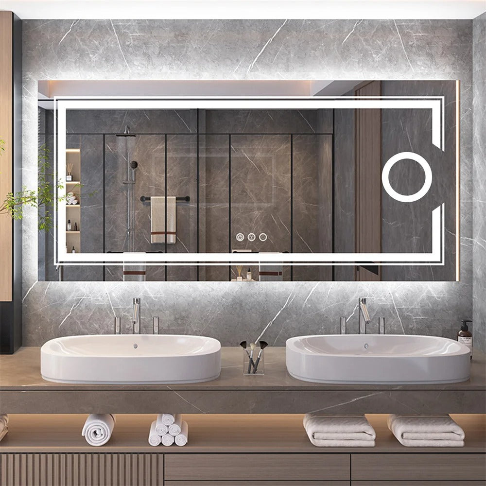 Extra Large Rectangle Double lights Smart LED Bathroom Mirror with 3X Magnifier