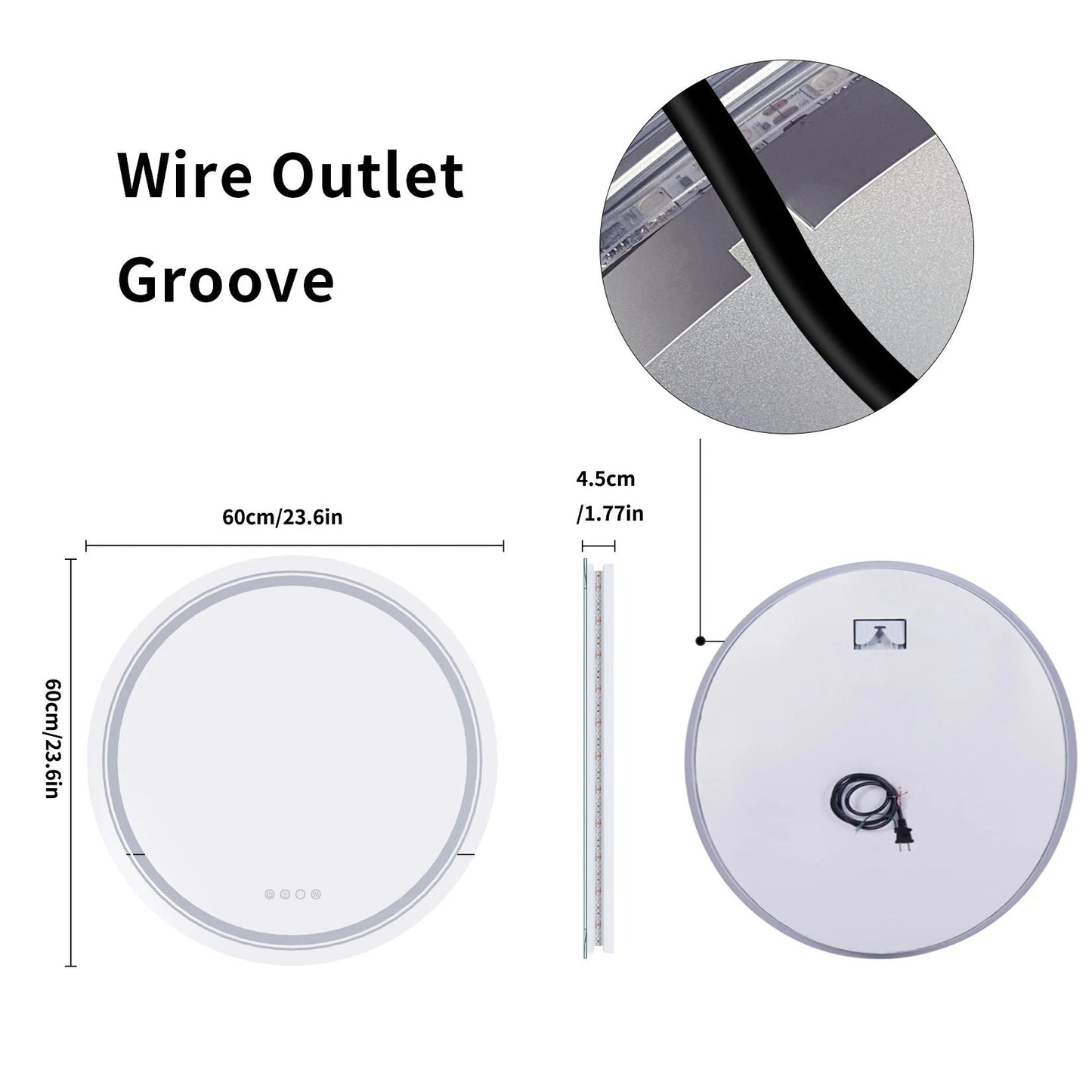 Round Glitzy RGB Double Light LED Bathroom Mirror RGB Color Changing Dimmable Anti-Fog
