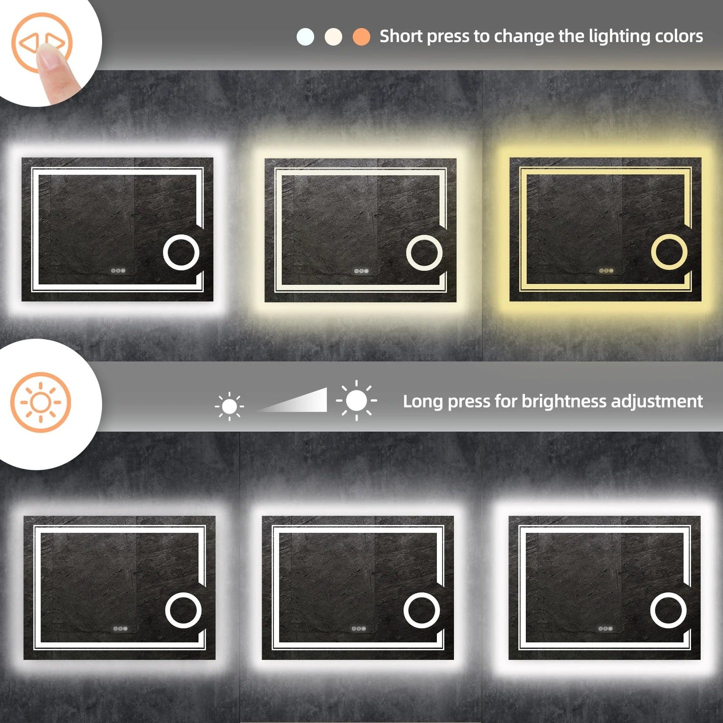 Rectangle Double lights Smart LED Smart Bathroom Mirror with 3X Magnifier