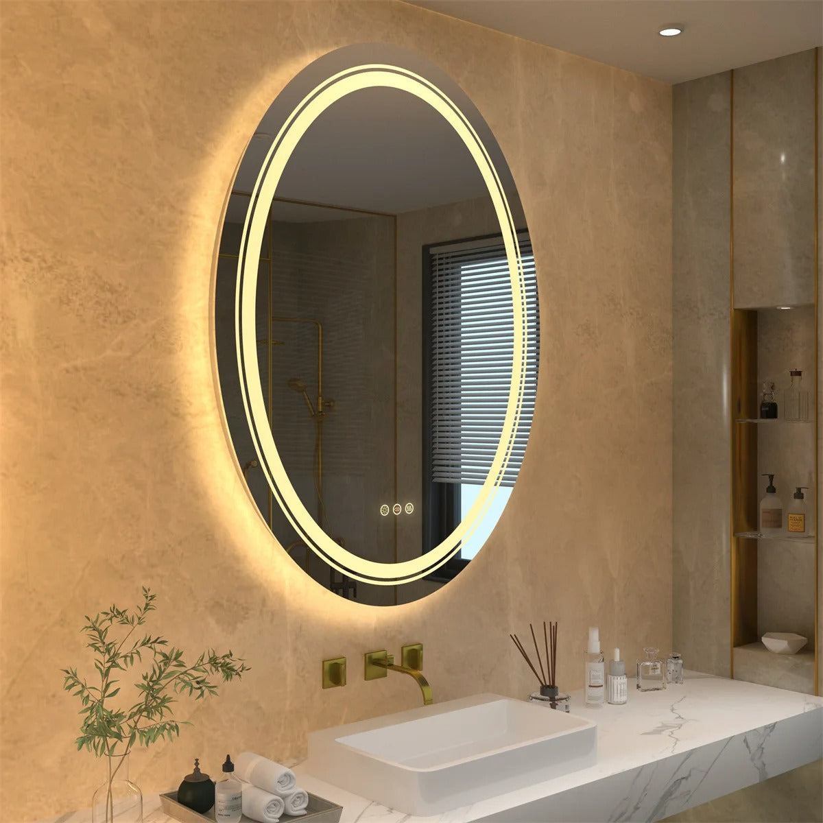 OVAL Double Light LED Illuminated Smart Bathroom Illumination Mirror, Wall Mounted, Anti-Fog