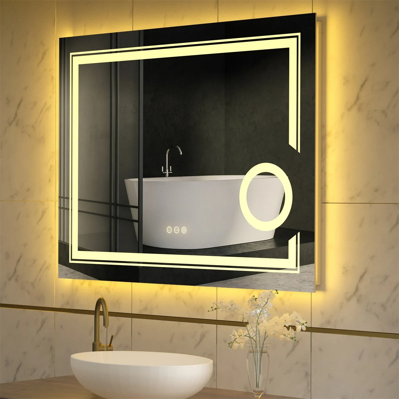 Rectangle Double lights Smart LED Smart Bathroom Mirror with 3X Magnifier