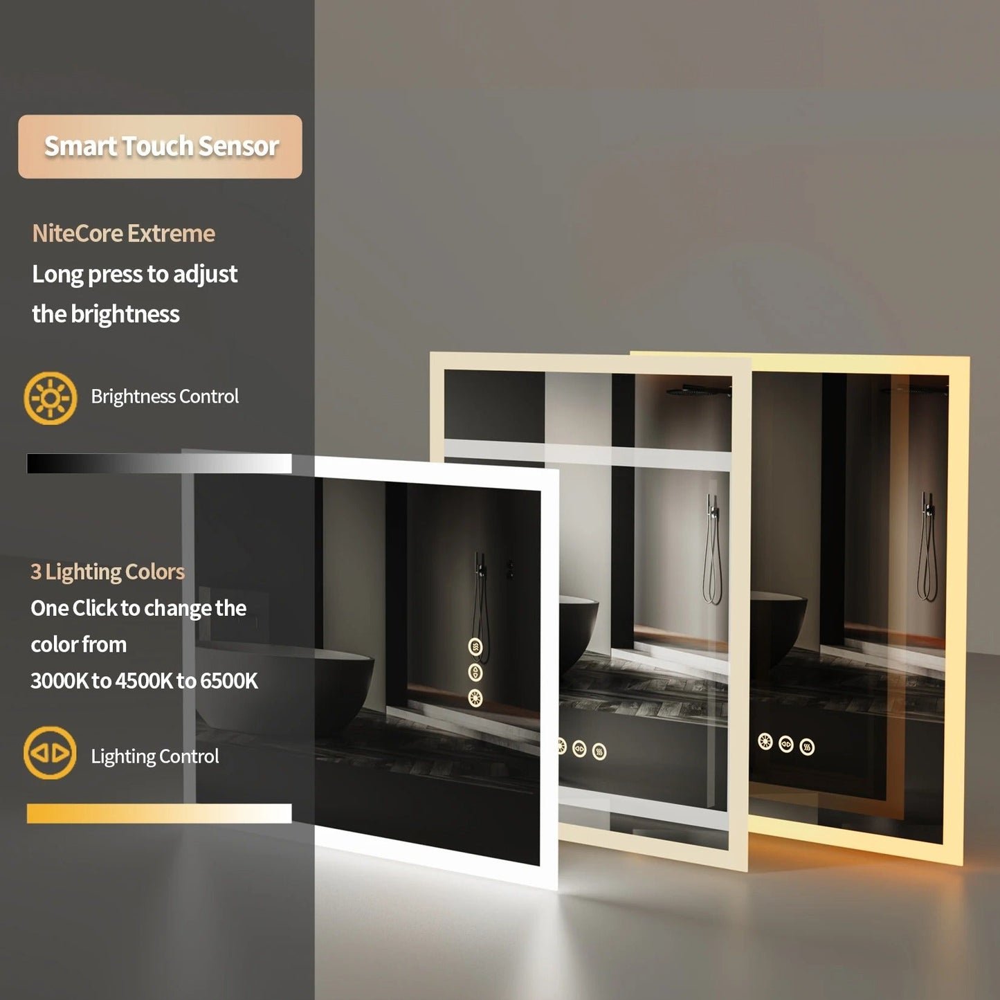Rectangle Front light Smart LED Bathroom Mirror with Anti-Fog, Wall Mounted Vanity Mirror with Smart Touch Button, Memory Function