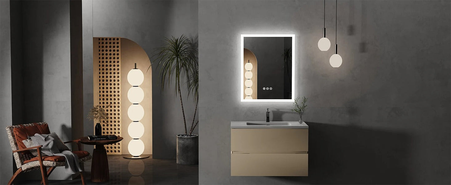 Rectangle Front light Smart LED Bathroom Mirror with Anti-Fog, Wall Mounted Vanity Mirror with Smart Touch Button, Memory Function