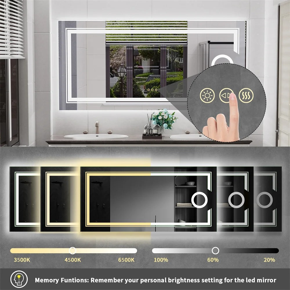 Extra Large Rectangle Double lights Smart LED Bathroom Mirror with 3X Magnifier