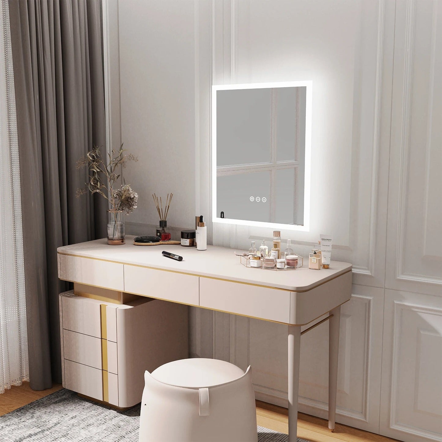 Rectangle Front light Smart LED Bathroom Mirror with Anti-Fog, Wall Mounted Vanity Mirror with Smart Touch Button, Memory Function