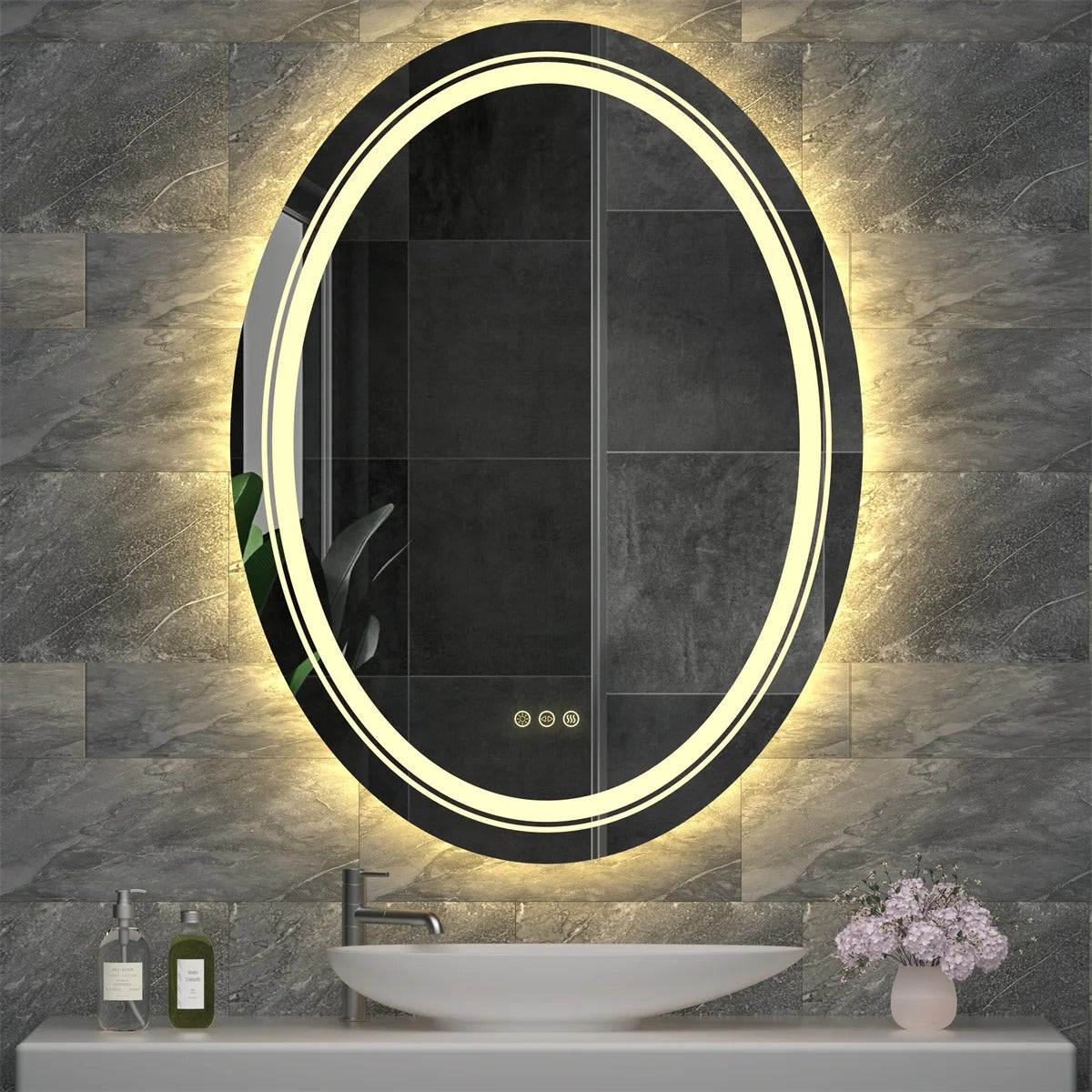 OVAL Double Light LED Illuminated Smart Bathroom Illumination Mirror, Wall Mounted, Anti-Fog