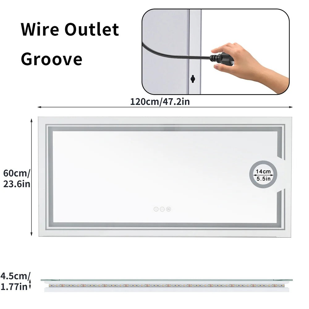 Extra Large Rectangle Double lights Smart LED Bathroom Mirror with 3X Magnifier
