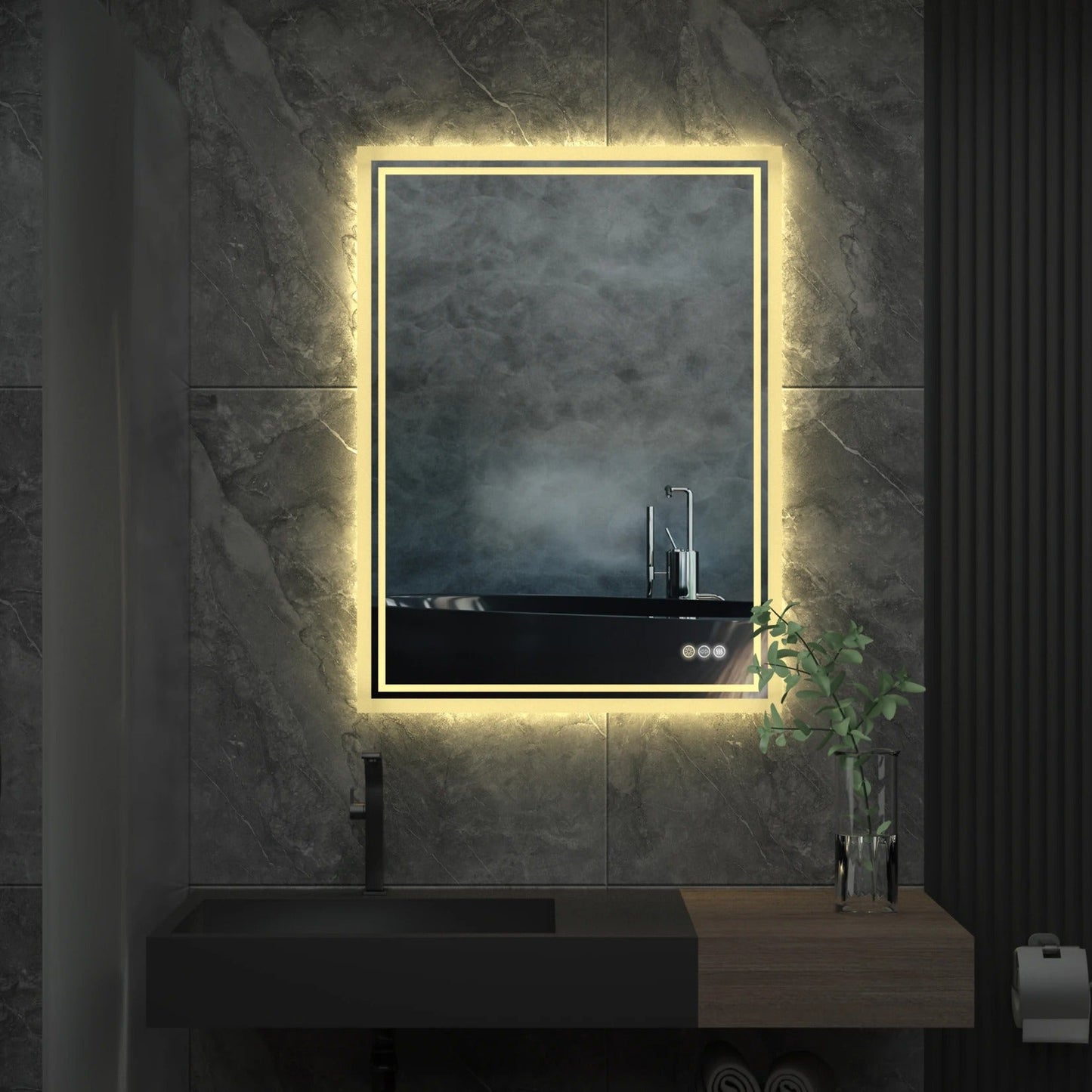 Rectangle Backlit Large LED Bathroom Vanity Mirror, Dimmable, Touch Control, Waterproof