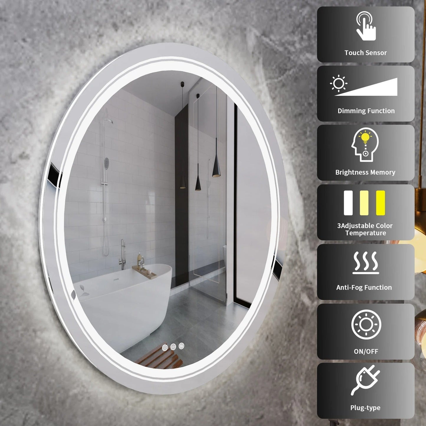 OVAL Double Light LED Illuminated Smart Bathroom Illumination Mirror, Wall Mounted, Anti-Fog