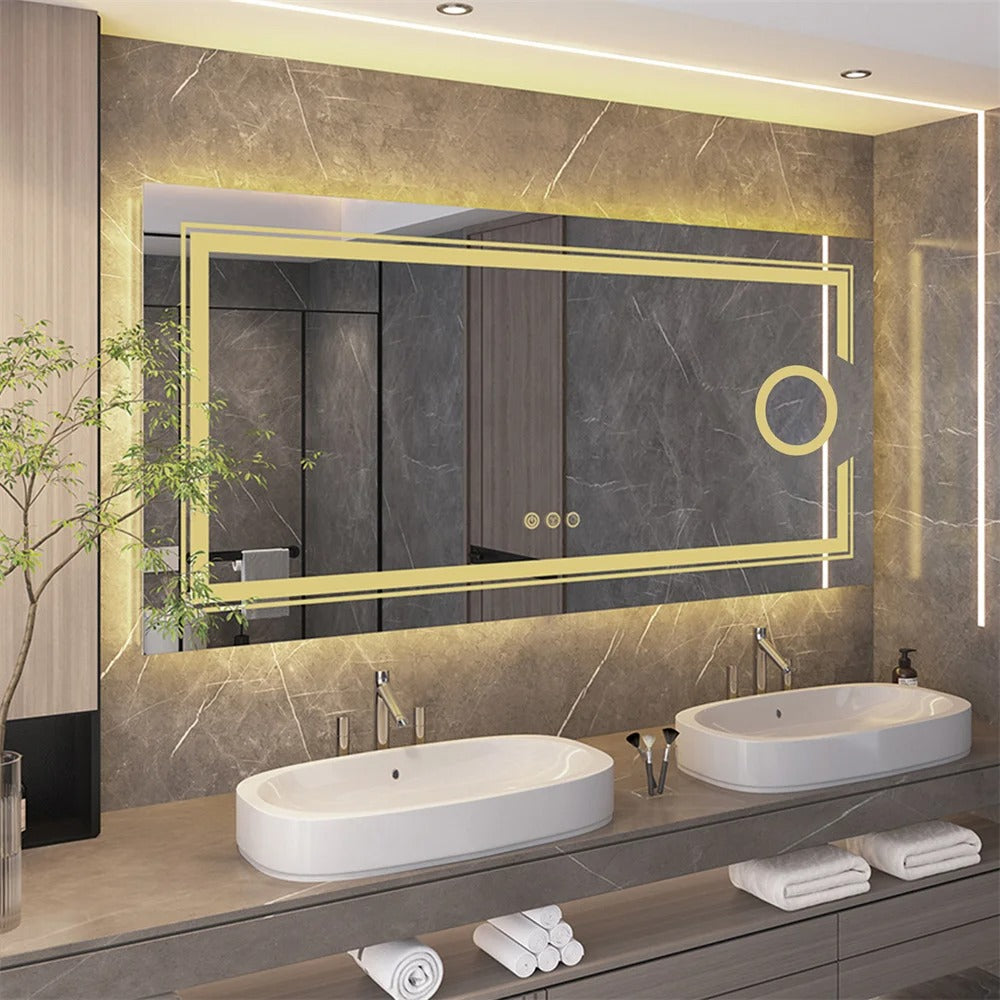 Extra Large Rectangle Double lights Smart LED Bathroom Mirror with 3X Magnifier