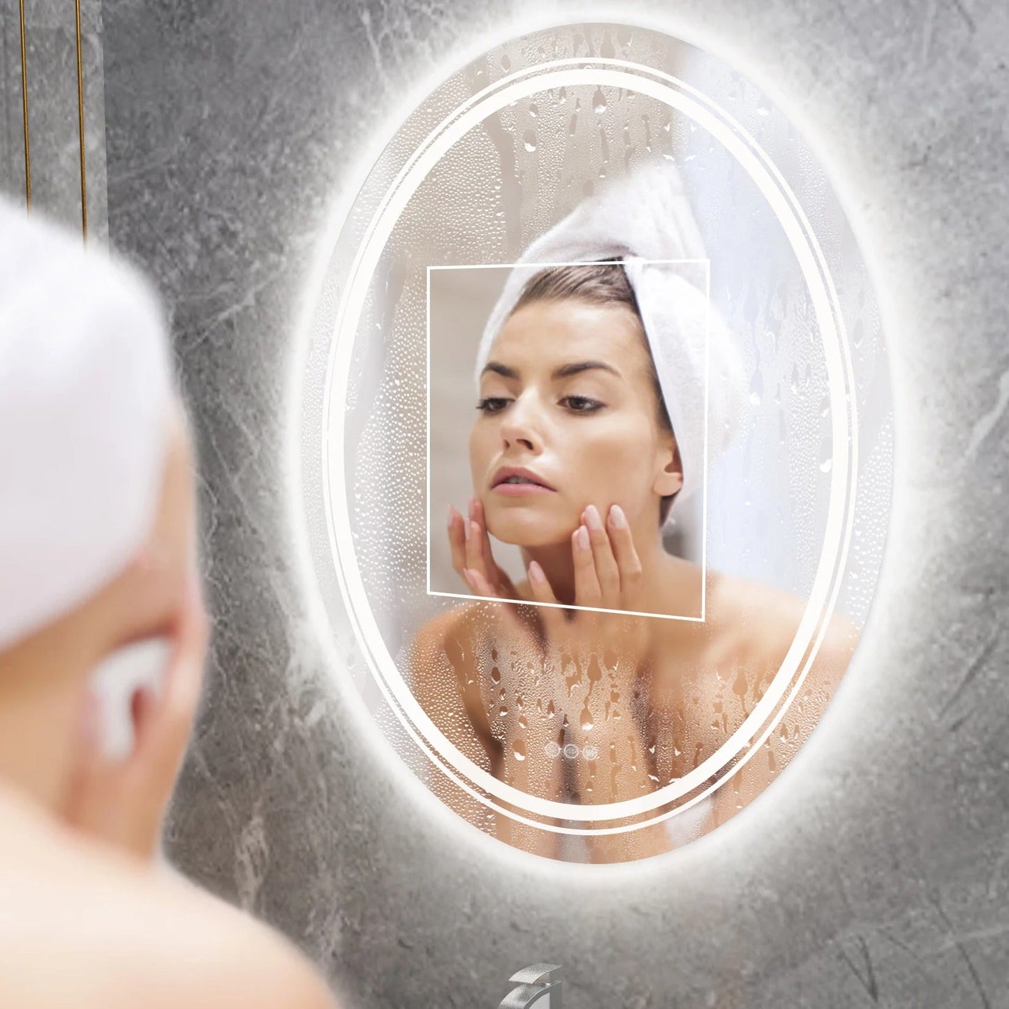 OVAL Double Light LED Illuminated Smart Bathroom Illumination Mirror, Wall Mounted, Anti-Fog