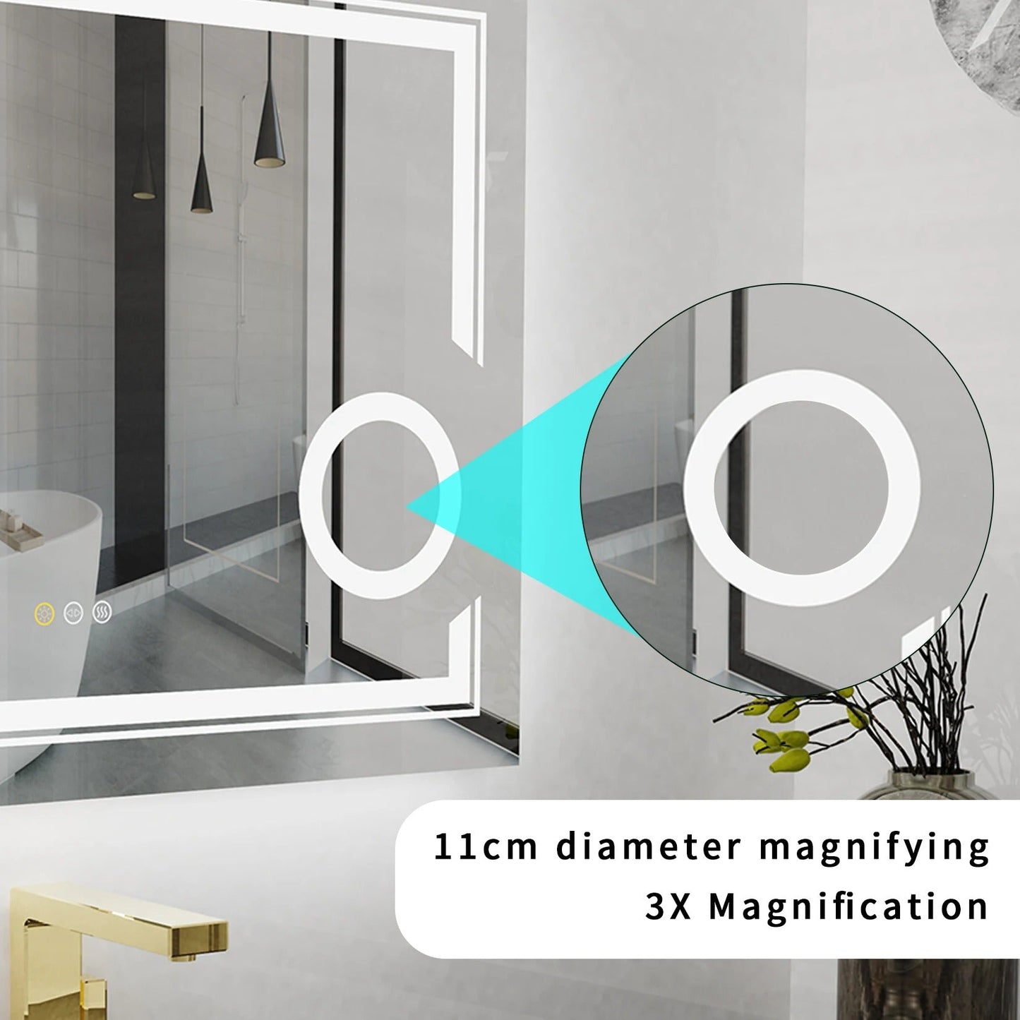 Rectangle Double lights Smart LED Smart Bathroom Mirror with 3X Magnifier