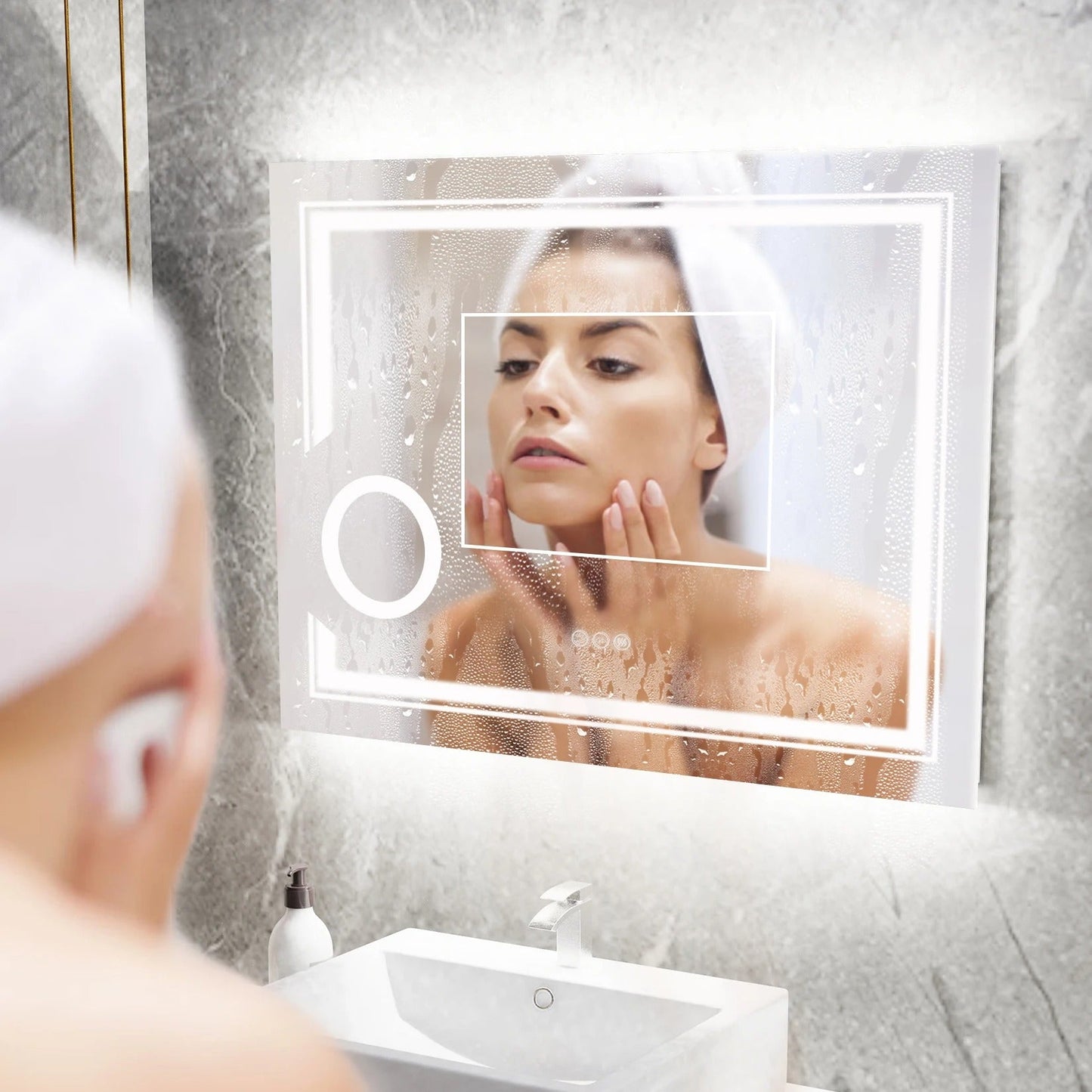 Rectangle Double lights Smart LED Smart Bathroom Mirror with 3X Magnifier
