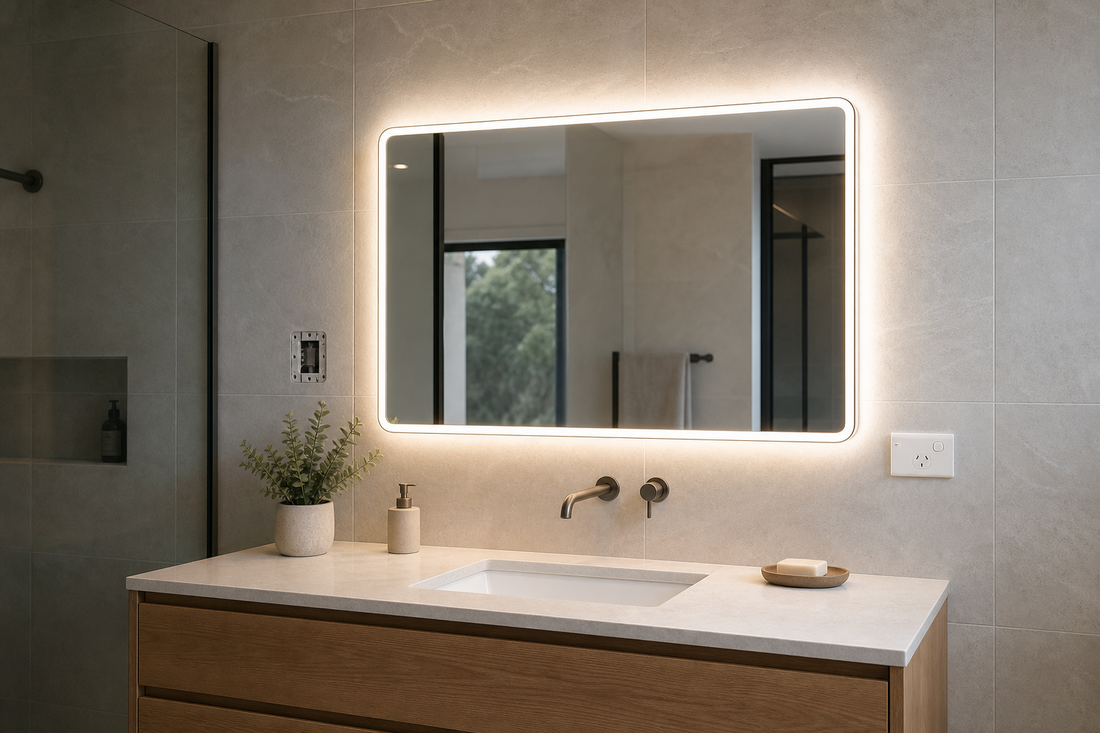 LED bathroom mirror installation planning with concealed wiring and a neat power point