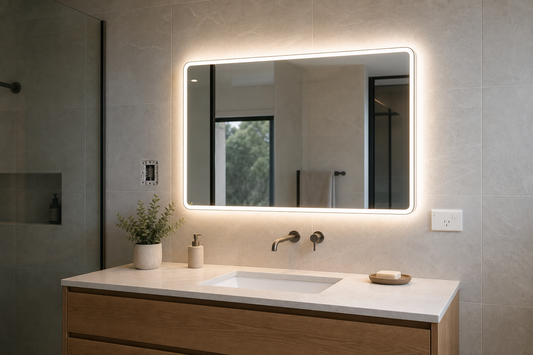 LED bathroom mirror installation planning with concealed wiring and a neat power point