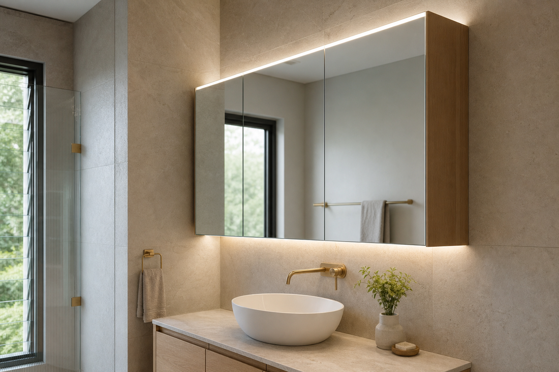 LED mirror cabinet in an Australian bathroom