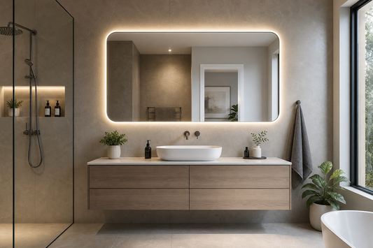 Compact 600mm bathroom vanity with proportionally sized LED mirror