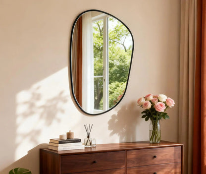 Black Asymmetrical Wall Mirror with Tempered Glass – 54.5 × 85.5 cm