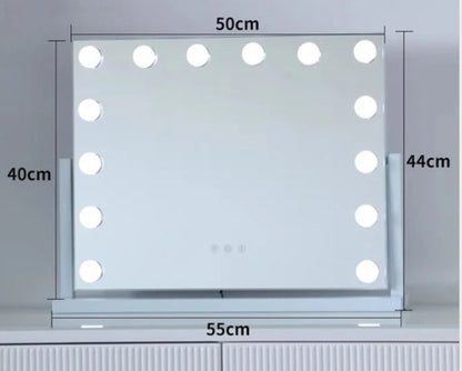 Large Vanity Makeup Mirror with 14 LED Bulbs – 3 Color Modes, Hollywood Mirror for Dressing Room & Bedroom
