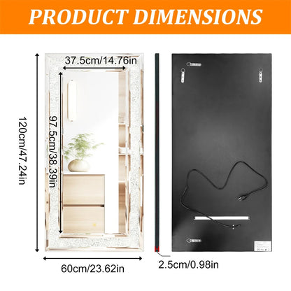 Full-Length Wall Mirror with RGB LED Lights – Decorative Rectangle Large 120x60cm Vanity Mirror for Bathroom, Living Room & Cloakroom