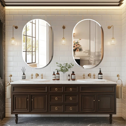 Long Oval Bathroom Mirror, Classic Vanity Mirror with Beveled Edge.
