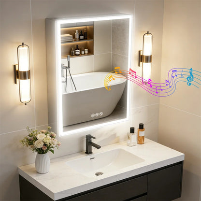 Smart LED Bathroom Mirror Cabinet with Bluetooth Speaker, Music Control, Anti-fog,Front Light