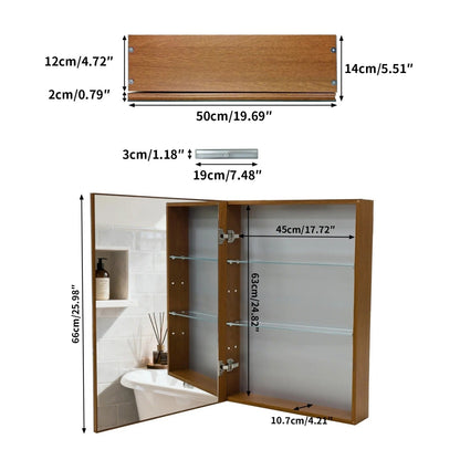 Walnut-Effect Bathroom Mirror Cabinet with Sensor Light – 4 Sizes