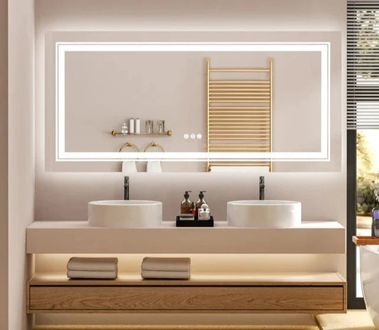 Extra Large rectangle  LED Double Light Bathroom Mirror Dual Lights Anti-Fog Memory 3 Colors Dimmable