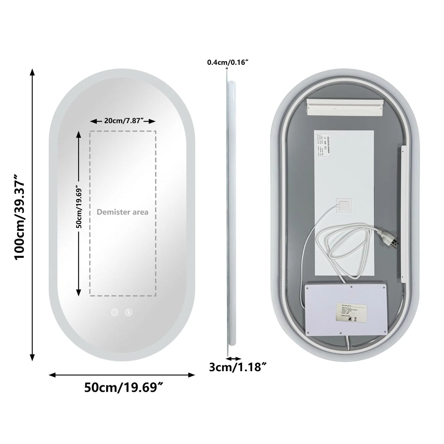 Long Oval LED Bathroom Mirror, Backlit Illuminated Bathroom Vanity Mirror, Memory Function Anti-Fog