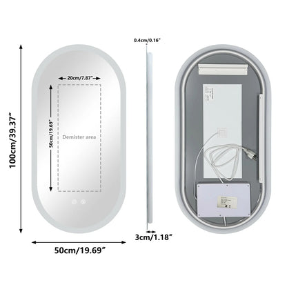Long Oval LED Bathroom Mirror, Backlit Illuminated Bathroom Vanity Mirror, Memory Function Anti-Fog