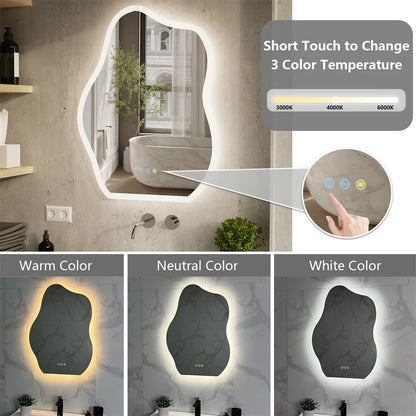 Cloud-Shaped Crystal LED Bathroom Mirror with 3-Color Backlight – 60*80cm Backlit Fogless Vanity Mirror