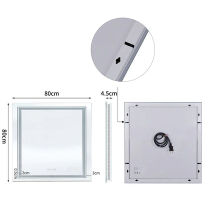 Square Double Light LED Smart Bathroom Illumination Mirror, Wall Mounted, Anti-Fog