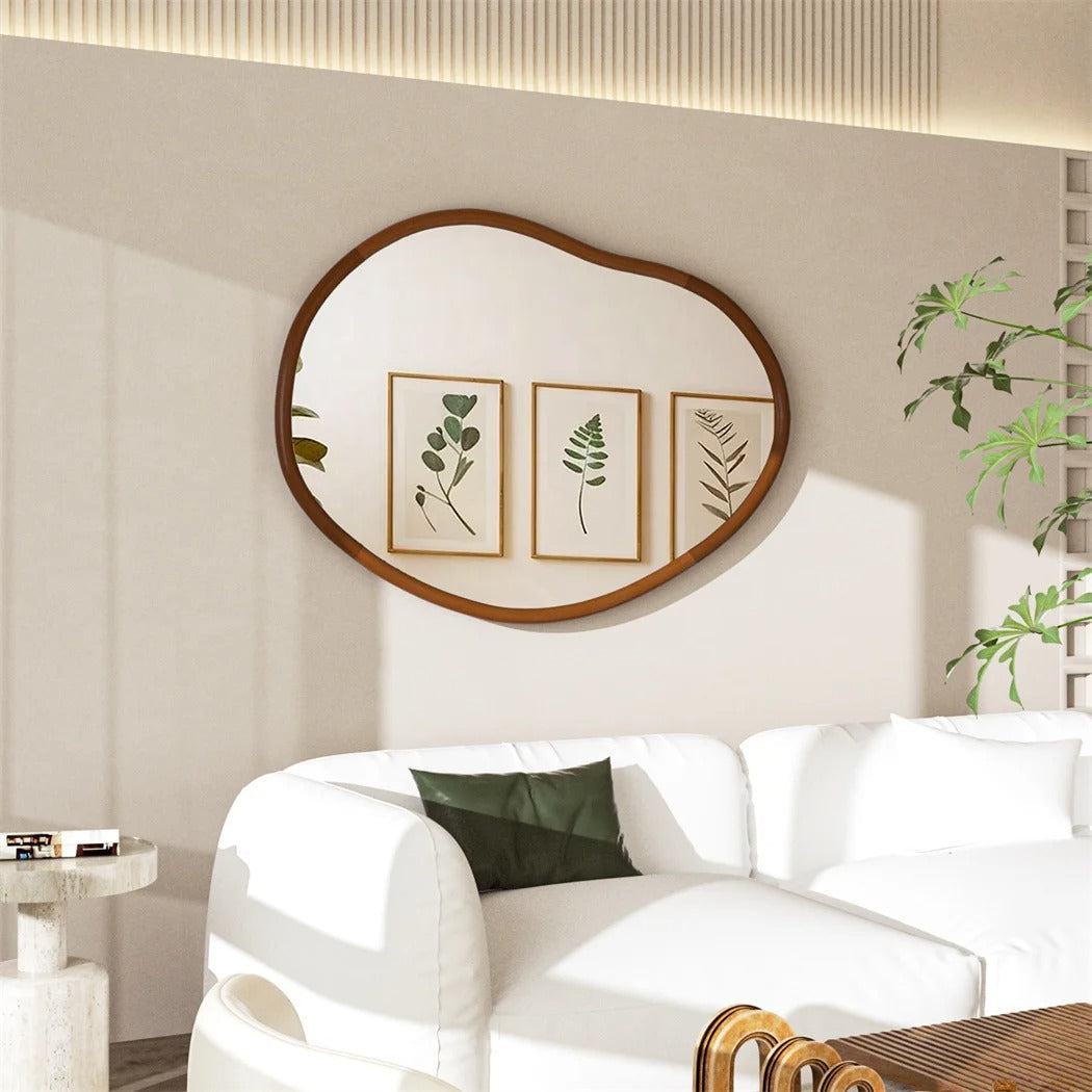 Large Irregular Bathroom Mirror – Decorative Accent Vanity Mirror with Solid Wood Frame for Living Room, Bedroom, Hallway & Dining Room