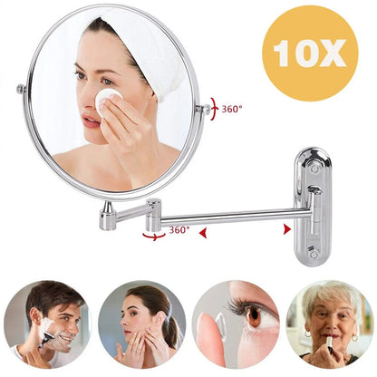 Round Wall-Mounted Magnifying Mirror with Extendable Arm – 5X or 10X