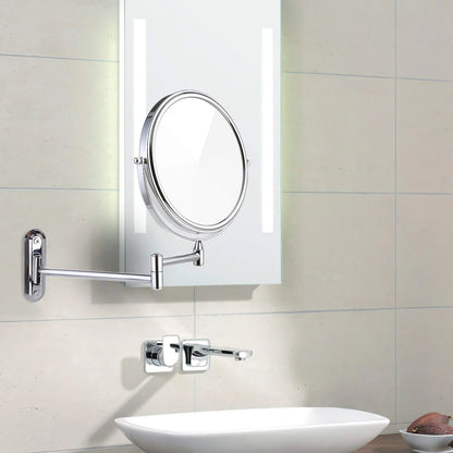 Round Wall-Mounted Magnifying Mirror with Extendable Arm – 5X or 10X