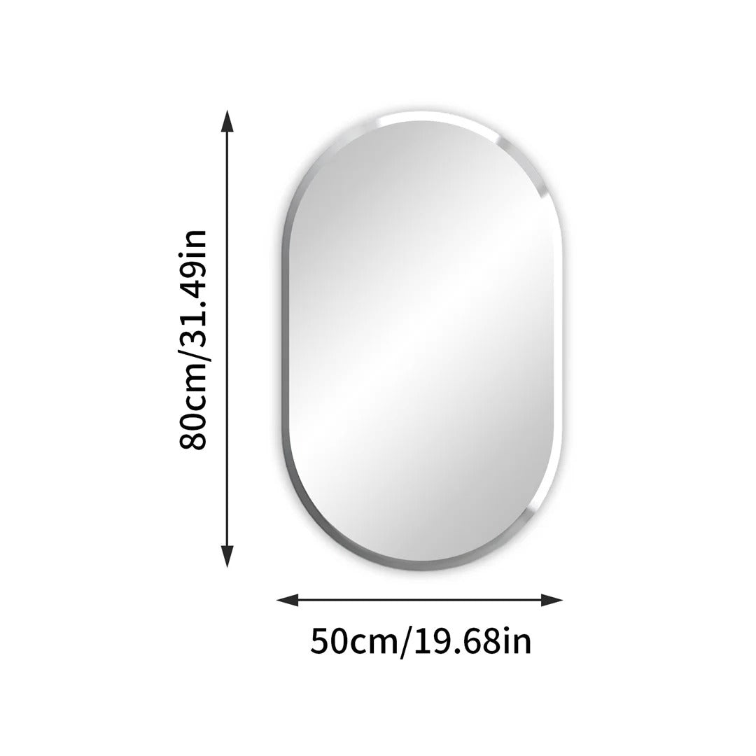 Frameless Long Oval Bathroom Vanity Mirror – Silver Glass Wall Mirror with Beveled Edge for Bathroom & Entryway