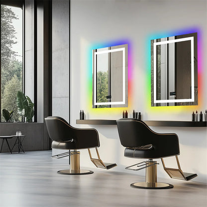 70*90CM Smart Bluetooth Rectangle RGB LED Bathroom Mirror, Anti-Fog, Backlit Lighted Bathroom Mirror with Speaker