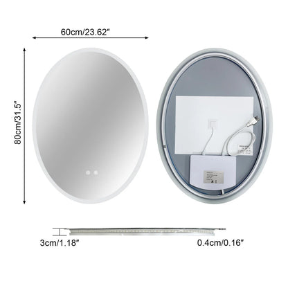 Oval LED Backlit Bathroom Mirror with 3 Color Lighting and Anti-fog