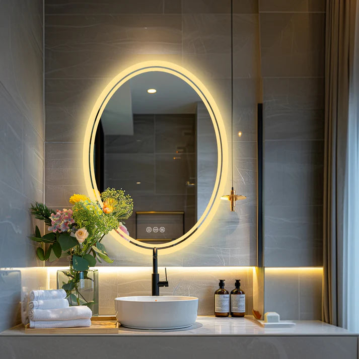 Oval Backlit Light LED Makeup Bathroom Mirror or Wall Mounted, Vanity Mirror  Frameless ,Anti-Fog