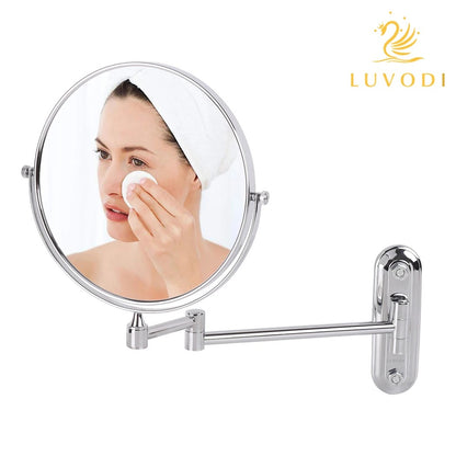 Round Wall-Mounted Magnifying Mirror with Extendable Arm – 5X or 10X