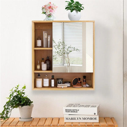Bamboo Bathroom Mirror Cabinet with Adjustable Shelves – 55.5 × 61 cm
