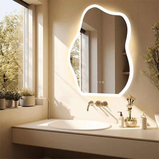 Cloud-Shaped Crystal LED Bathroom Mirror with 3-Color Backlight – 60*80cm Backlit Fogless Vanity Mirror