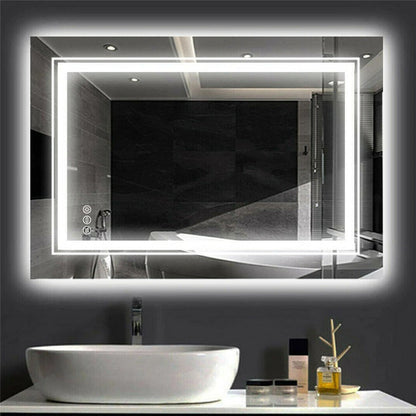 Rectangle Double Light  LED Illuminated Smart Mirror Bathroom Makeup Mirror with Dimmable Anti-Fog