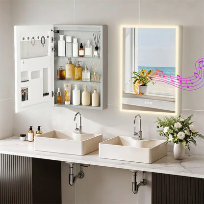 Smart LED Bathroom Mirror Cabinet with Bluetooth Speaker, Music Control, Anti-fog,Front Light
